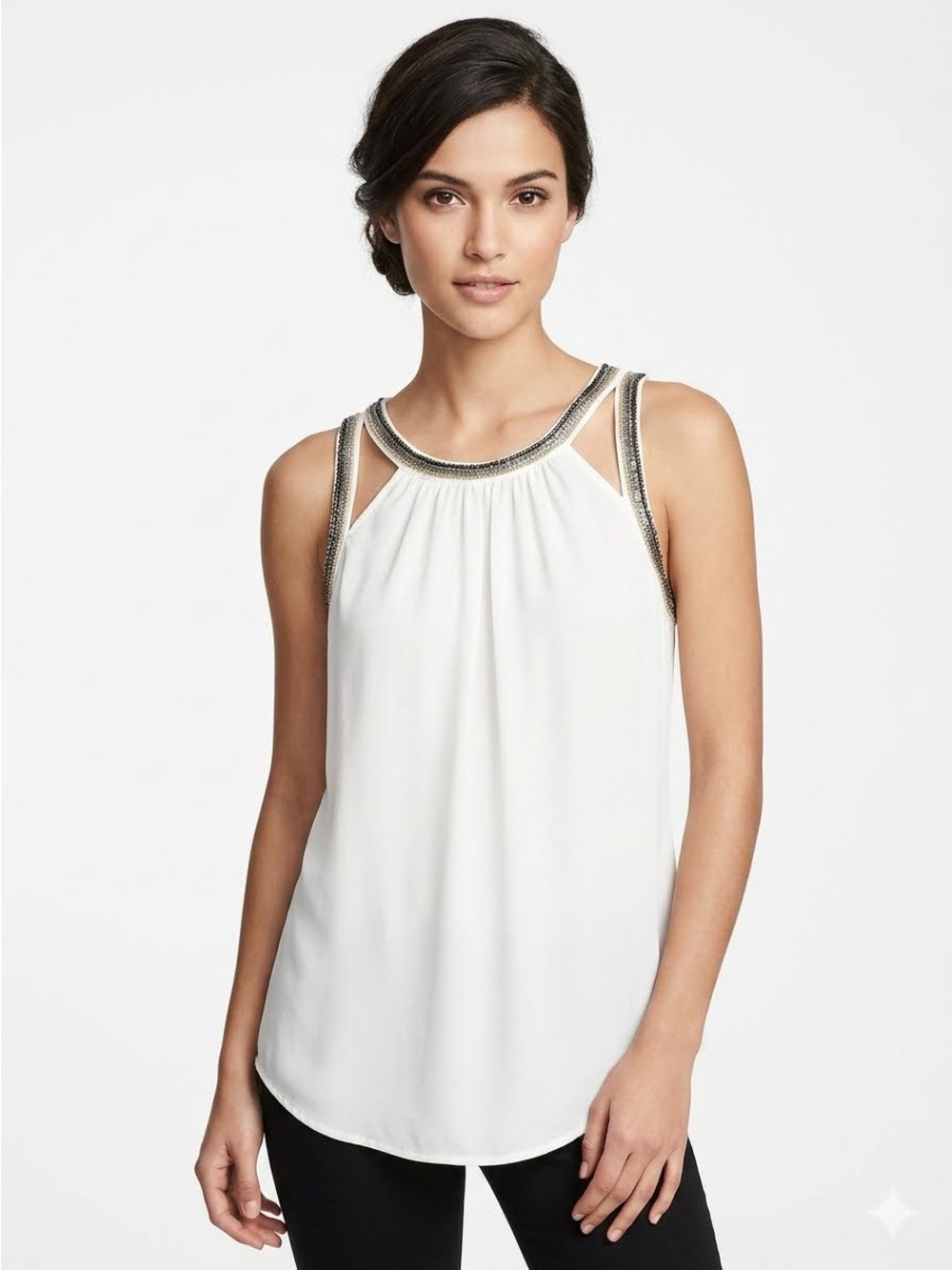Express White Sleeveless Halter Top with Black and Silver Trim Size M NWT